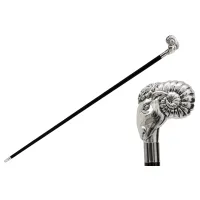 Picture Original black walking stick with a handle in the shape of a ram's head - Pasotti