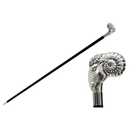 Zdjęcie Oryginalna czarna laska z uchwytem w kształcie głowy barana - Pasotti