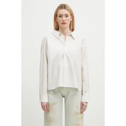 Zdjęcie MM6 Maison Margiela koszula bawełniana damska kolor beżowy relaxed z kołnierzykiem klasycznym S52DT0043