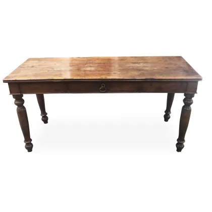 Zdjęcie Antyczny Stół do Jadalni Orzechowy z toczonymi nogami i centralną szufladą