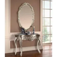 Picture Italian silver-colored console with a wooden top - Casa + 39