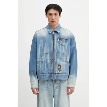 Zdjęcie Evisu kurtka jeansowa Worker Denim w Emboss Kamon kolor niebieski przejściowa 2ESHTM5DJ1038