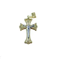 Zdjęcie Złoty krzyż płytowy podwójny z Chrystusem o wymiarach 20x15mm.