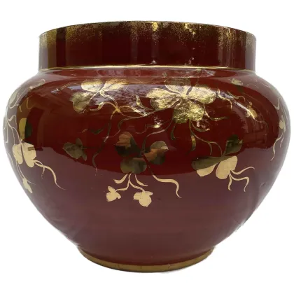 Zdjęcie Gustowny ceramiczny czerwono-złoty wazon z XX wieku