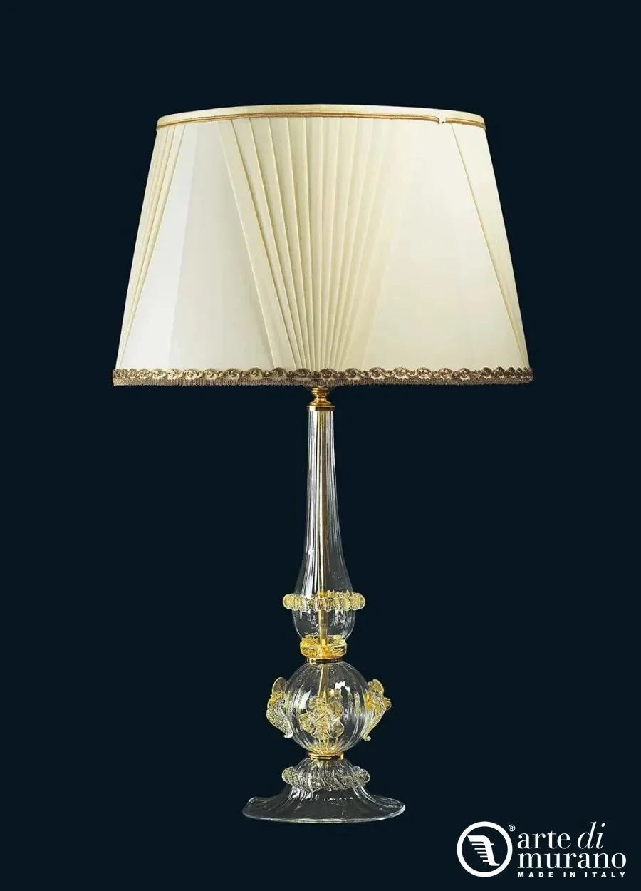 obrazek 1 Ekskluzywna wenecka duża lampa stołowa ze szkła Murano i złota