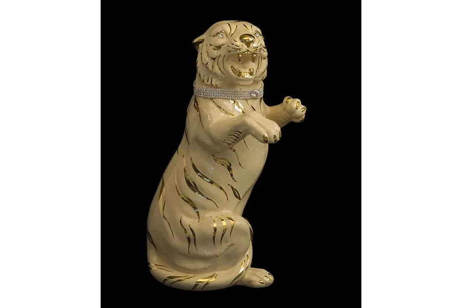 obrazek 1 Duży ceramiczny tygrys z ozdobną obrożą