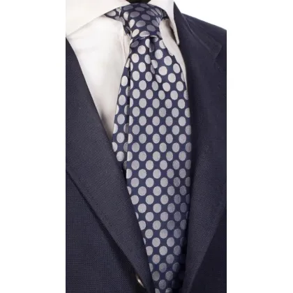 Zdjęcie Niebieski jedwabny krawat w szare kropki