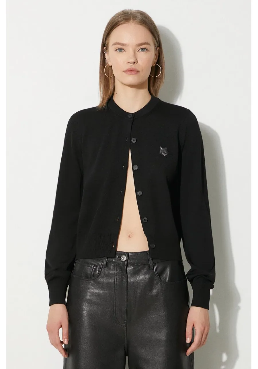 obrazek 1 Maison Kitsuné kardigan wełniany Bold Fox Head Patch Regular Cardigan kolor czarny lekki MW00508KT1036