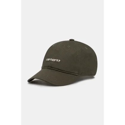Zdjęcie Carhartt WIP czapka z daszkiem bawełniana Canvas Script Cap kolor zielony z aplikacją I028876.2QHXX