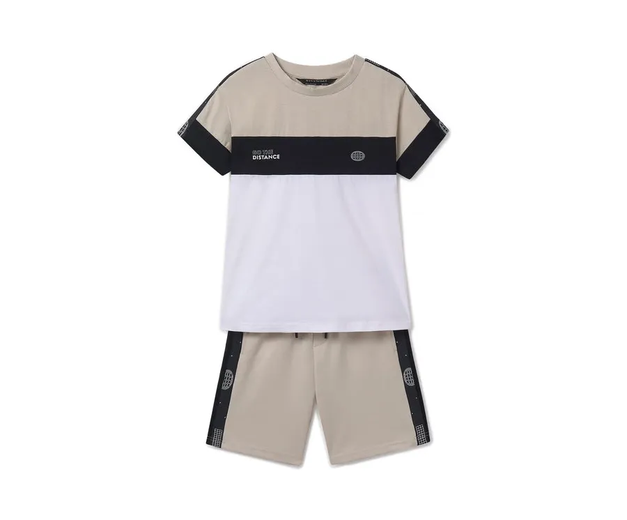obrazek 1 Mayoral Komplet t-shirt i spodenki 6682 Beżowy Regular Fit