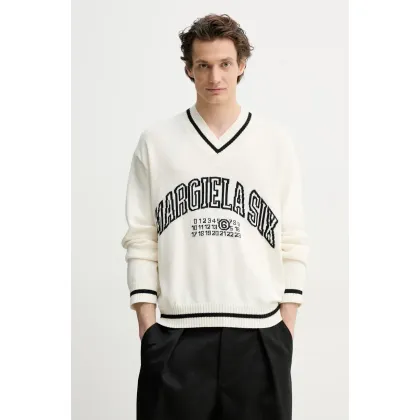 Zdjęcie MM6 Maison Margiela sweter z domieszką wełny męski kolor beżowy SH0HN0002.M13085