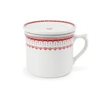 Picture Luxurious mug with a lid and a strainer made of porcelain decorated with a delicate red ornament - Leander