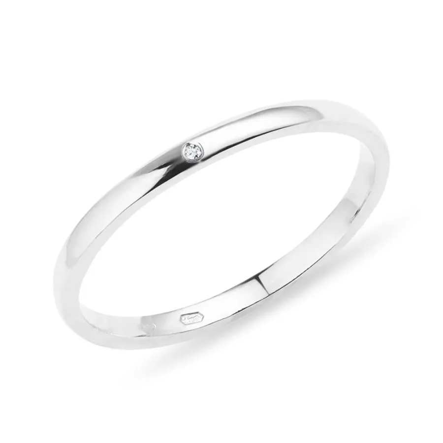 obrazek 1 Minimalistyczna cienka obrączka z białego złota z pojedynczym diamentem KLENOTA