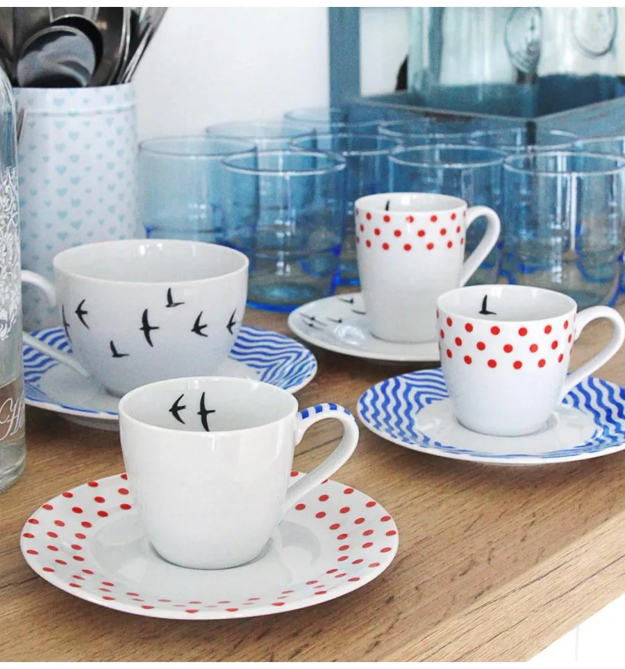 obrazek 2 Wyjątkowa porcelanowa filiżanka do espresso ze spodkiem zdobiona motywem ptaków – Leander