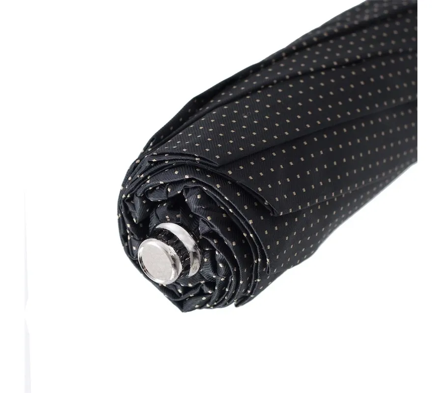obrazek 5 Stylowy czarny parasol męski w kratę z uchwytem z drewna kasztanowego – Pasotti