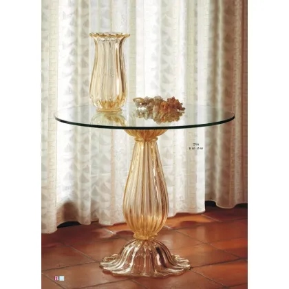 Zdjęcie Stolik kawowy ze złotego szkła Murano z podstawą ze starego złota i kryształu – Il Paralume Marina