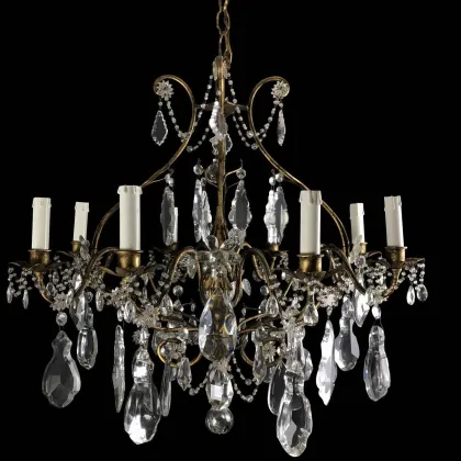 Zdjęcie Gustowny żyrandol w złoty liść z kryształami 8 lamp