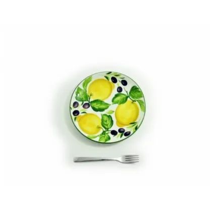 Zdjęcie Ceramiczny okrągły talerz 24 cm zdobiony motywem cytryn i oliwek - Le Ceramiche