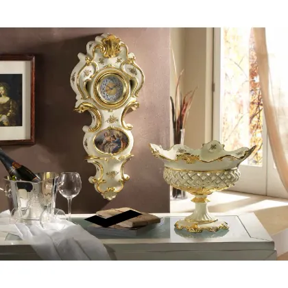 Picture Italian ceramic wall clock in baroque style - Bruno Costenaro