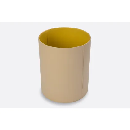 Picture A unique leather paper container in cappuccino and cedar yellow colors - for the office