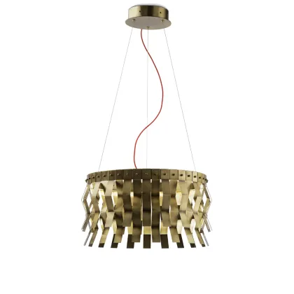 Zdjęcie Mosiężna lampa wisząca z dekoracyjnymi giętymi elementami metalowymi H.35+170xDia.60 cm