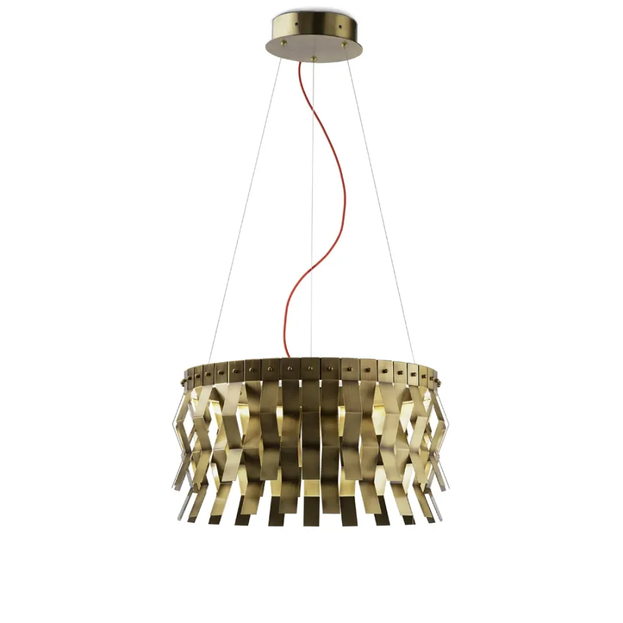 obrazek 1 Mosiężna lampa wisząca z dekoracyjnymi giętymi elementami metalowymi H.35+170xDia.60 cm