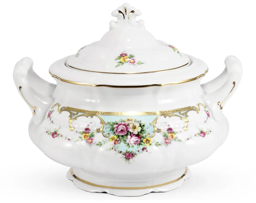 obrazek 2 Stylowa 25-częściowa zastawa obiadowa z porcelany zdobiona motywem kwiatów – Leander