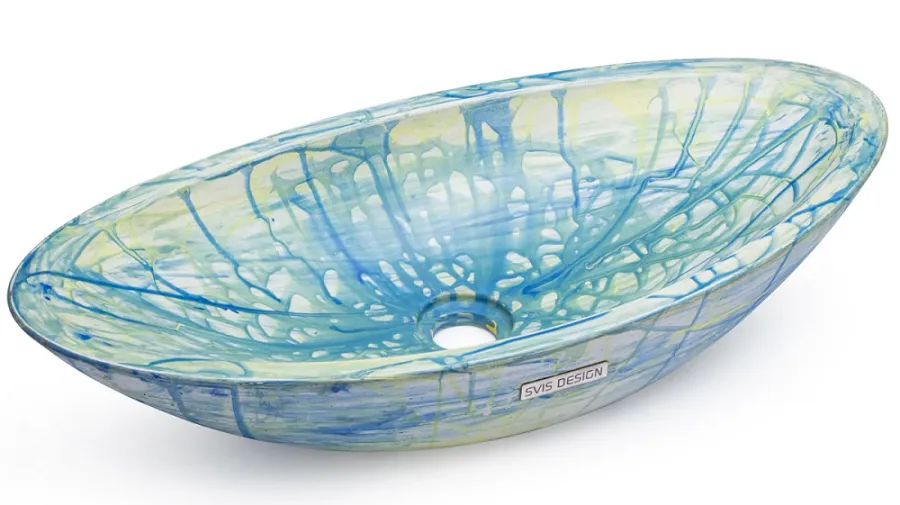 obrazek 2 Elegancka umywalka 60 cm ORION BASIC – FLOW, niebieski i żółty, lakier matowy