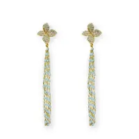 Picture Luxury 18K Gold Plated Silver Earrings White Cubic Zircons Blue Enamel