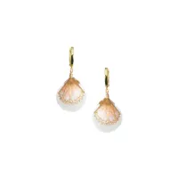 Picture Luxury 18K Gold Plated Silver Earrings White Cubic Zircons Gradient Pearl Orange Enamel