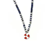 Zdjęcie Włoski naszyjnik bransoletka z rodowanego srebra, niebieskiego lapisu i masy perłowej. Zawieszka wykończona biało-czerwoną emalią