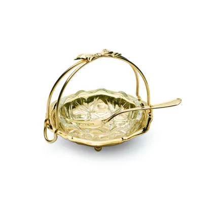 Zdjęcie Wyjątkowa szklana misa w mosiężnej oprawie