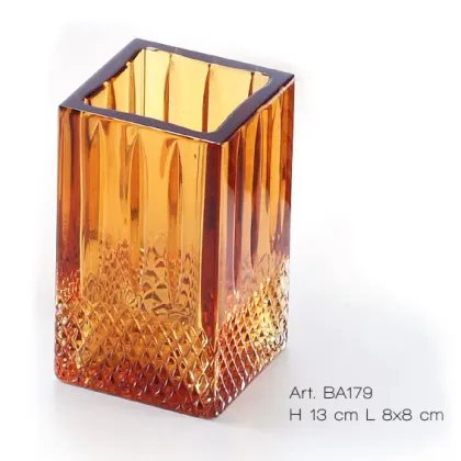 Zdjęcie Pojemnik na szczoteczki z włoskiego ręcznie szlifowanego kryształu w kolorze bursztynowym - Il Paralume Marina