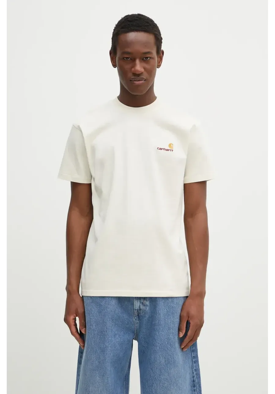 obrazek 1 Carhartt WIP t-shirt bawełniany American Script kolor beżowy gładki I029956-NATURAL