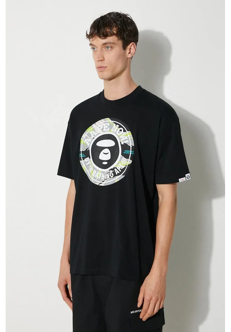 obrazek 1 AAPE t-shirt bawełniany Basic Tee męski kolor czarny z nadrukiem AAPTEM1444XXM