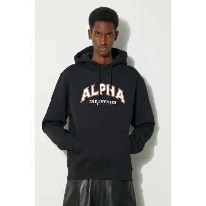 Zdjęcie Alpha Industries bluza College Hoody męska kolor czarny z kapturem z nadrukiem 146331