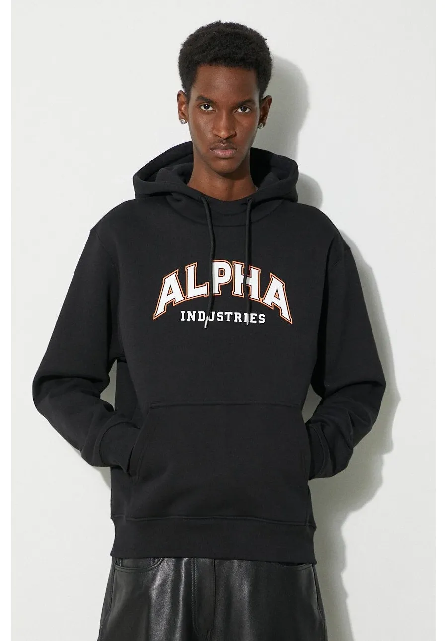 obrazek 1 Alpha Industries bluza College Hoody męska kolor czarny z kapturem z nadrukiem 146331