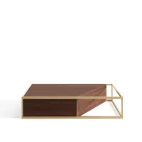 Picture Rectangular coffee table in walnut wood and brushed brass