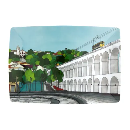 Picture A rectangular plate made of porcelain with a view of Rio de Janeiro - Vista Alegre