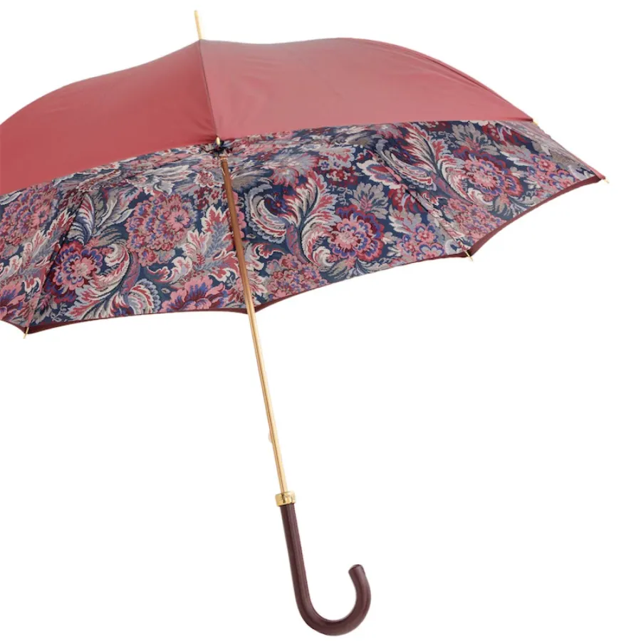 obrazek 8 Piękny klasyczny parasol damski w kolorze burgundowym zdobiony kwiatowym motywem - Pasotti