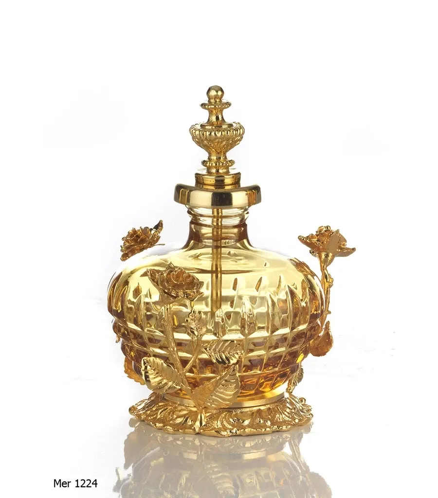 obrazek 1 Elegancka butelka na perfumy z grawerowanego kryształu i złoconego brązu