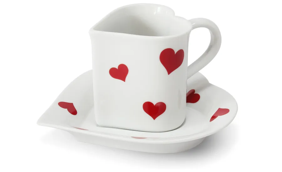 obrazek 1 Piękna filiżanka ze spodkiem z porcelany w kształcie serca na Walentynki – wariant 3 – Leander
