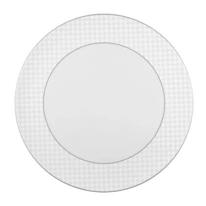 Zdjęcie Ekskluzywny porcelanowy okrągły duży talerz 30 cm ze zdobieniem w biało szarą szachownicę - Seltmann Weiden