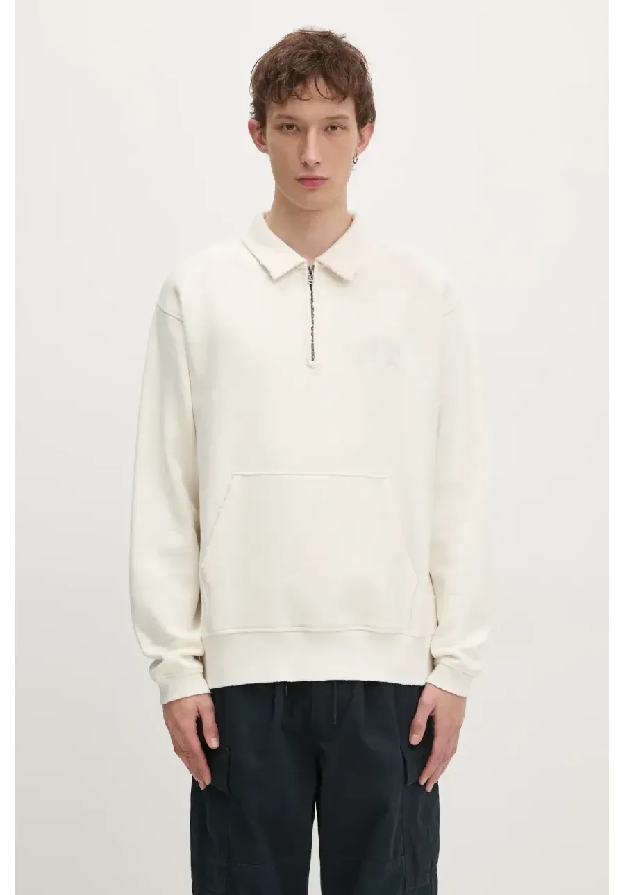 obrazek 1 thisisneverthat bluza Damaged Half Zip Polo Sweatshirt męska kolor beżowy gładka TN243TSWOW02