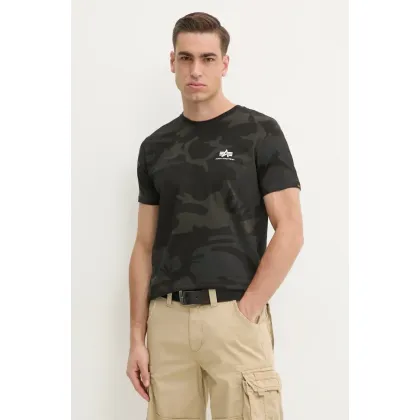 Zdjęcie Alpha Industries t-shirt bawełniany Basic T Small Logo Camo kolor czarny wzorzysty 188505C.125