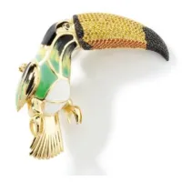 Zdjęcie Elegancka włoska 18-karatowa srebrna broszka pozłacana żółtym złotem Kolorowe cyrkonie i gorące emalie