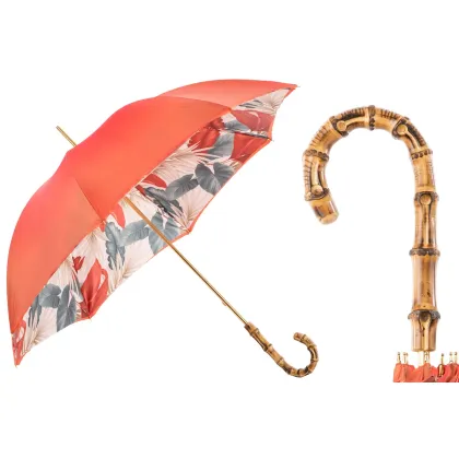 Zdjęcie Luksusowy czerwony parasol damski z pięknym motywem roślinnym - Pasotti