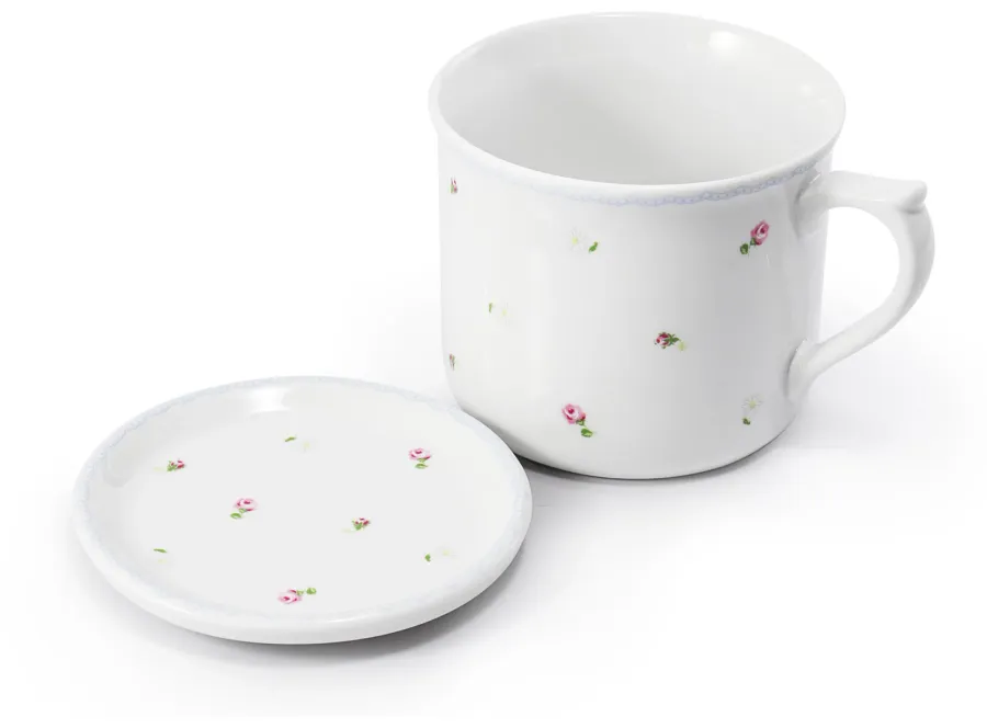 obrazek 2 Stylowy duży kubek z pokrywką z porcelany z kolekcji RoseLine - Leander