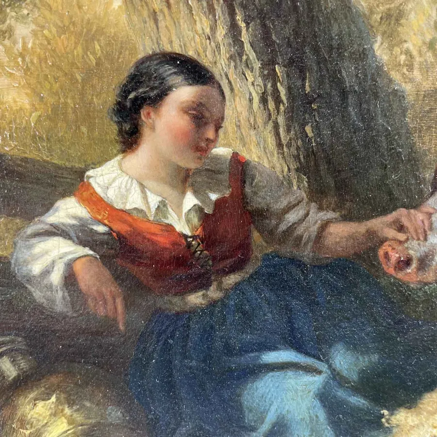 obrazek 2 Pejzaż z odpoczywającą pasterzem, owcą i krową, Tschaggeny 1849