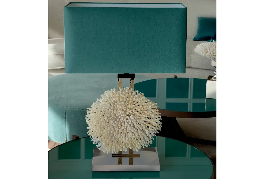 obrazek 1 Elegancka lampa z zielonym kloszem z mosiądzu niklowanego i koralu